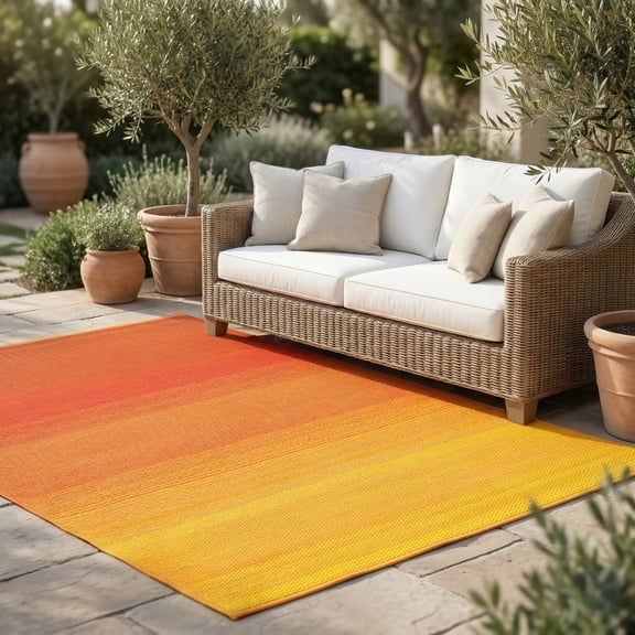 Fab Habitat Outdoor Rug - Waterproof, Fade Resistant, Crease-Free - Premium Recycled Plastic - Ombre - Large Patio, Deck, Sunroom, Camping, RV - Big Sur - Sunset - 6 x 9 ft