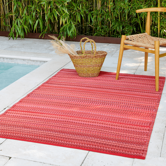 Fab Habitat Outdoor Rug - Waterproof, Fade Resistant, Crease-Free - Premium Recycled Plastic - Striped - Large Patio, Deck, Sunroom, Camping, RV - Cancun - Sunset - 6 x 9 ft