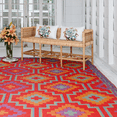 thumbnail image 1 of Fab Habitat Outdoor Rug - Waterproof, Fade Resistant, Crease-Free - Premium Recycled Plastic - Vintage Kilim - Porch, Deck, Balcony, Mudroom, Laundry Room, Patio - Lhasa - Orange & Violet - 3 x 5 ft, 1 of 8