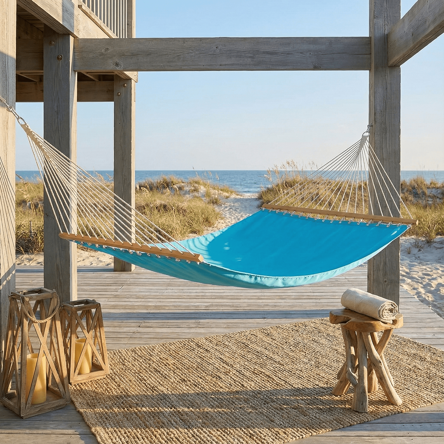 Fab Habitat Solid Recycled Polyester Hammock - Fargo - Blue - Indoor/Outdoor, Quick Dry, 2 Person 460 lbs Capacity - Patio, Poolside, Backyard, Garden, Beach, Balcony - 12-14 ft Adjustable