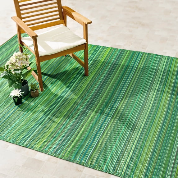 Fab Habitat Striped Outdoor Rug - Waterproof, Fade Resistant, Crease-Free, Reversible - Premium Recycled Plastic - Patio Porch Balcony Deck - Cancun Green - 8x10 ft