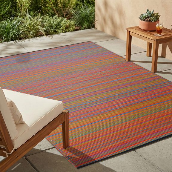 Fab Habitat Striped Outdoor Rug - Waterproof, Fade Resistant, Crease-Free, Reversible - Premium Recycled Plastic - Patio Porch Balcony Deck - Cancun Multicolor - 8x10 ft