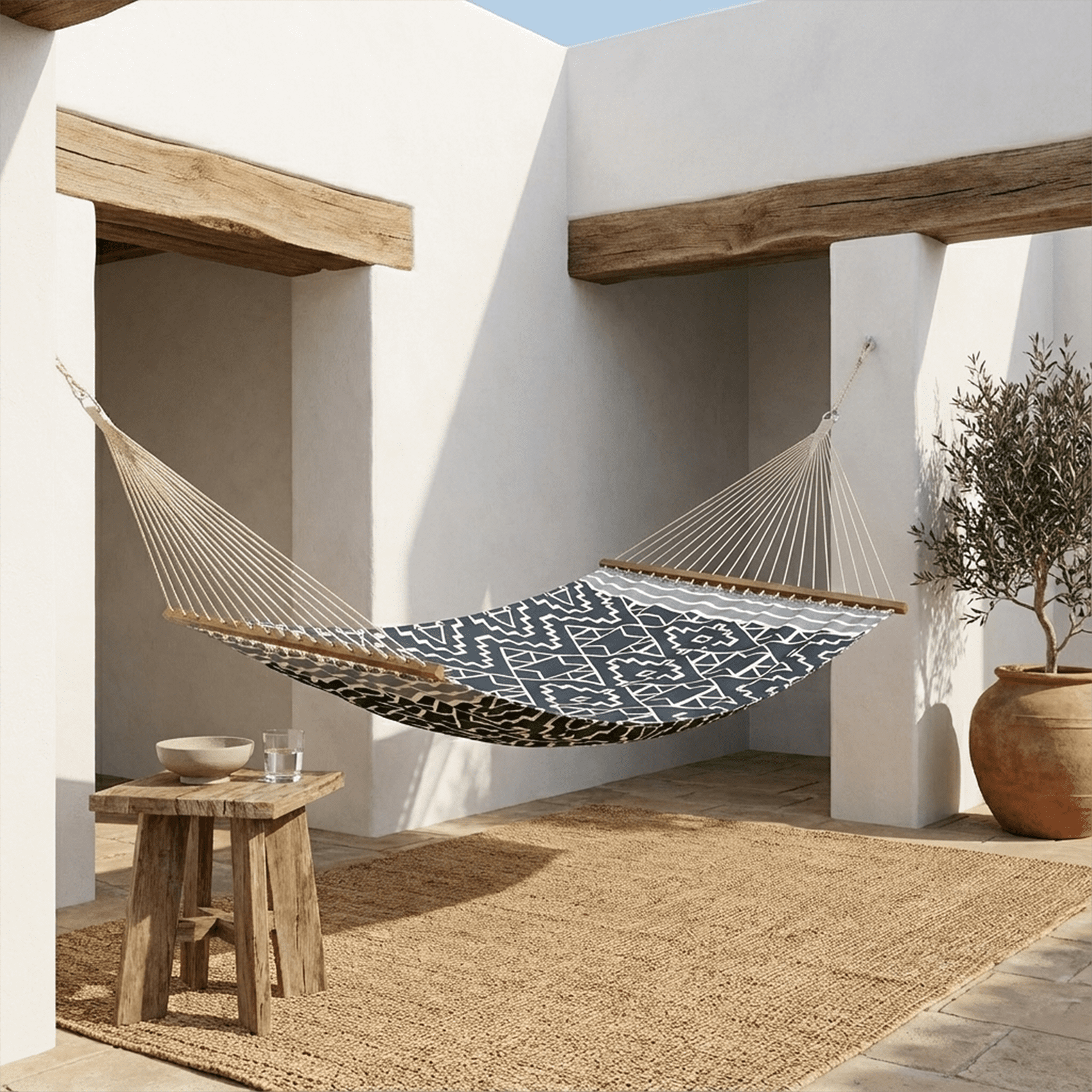 Fab Habitat Tribal Recycled Polyester Hammock - Kilimanjaro - Black - Indoor/Outdoor, Quick Dry, 2 Person 460 lbs Capacity - Patio, Poolside, Backyard, Garden, Beach, Balcony - 12-14 ft Adjustable