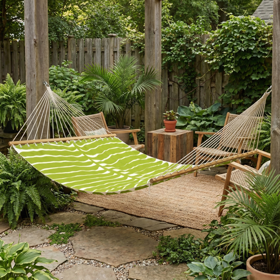 Fab Habitat Tropical Leaf Recycled Polyester Hammock - Hilo - Green - Indoor/Outdoor, Quick Dry, 2 Person 460 lbs Capacity - Patio, Poolside, Backyard - 12-14 ft Adjustable