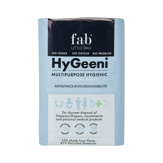 Fab Little Bag HyGeeni Disposal Bags for Nappies, Incontinence Pads, Ostomy & Catheter Bags - Prevents Odours, No Mess, Eco-Friendly, Pack of 50 Bags