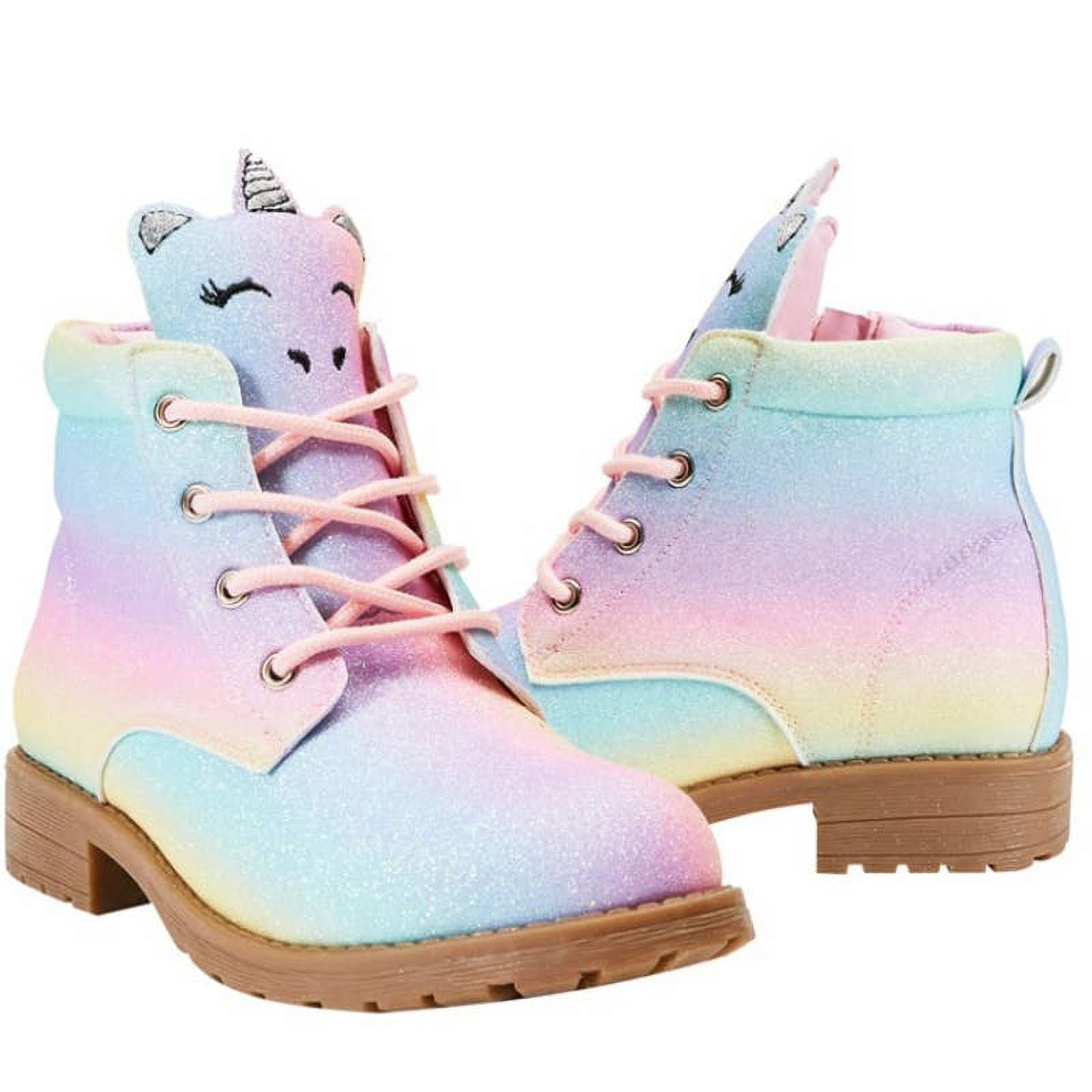 FabKids Girl's Ombre Unicorn Lug Sole Boot, Size 3 (Little Girls)