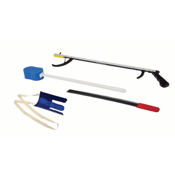 FabLife Hip Kit Daily Living Aids for Mobility, Hip Replacement Recovery, Knee and Back Surgery Includes Grabber Reacher, Bath Sponge Stick, Flexible Sock Aid, Shoehorn
