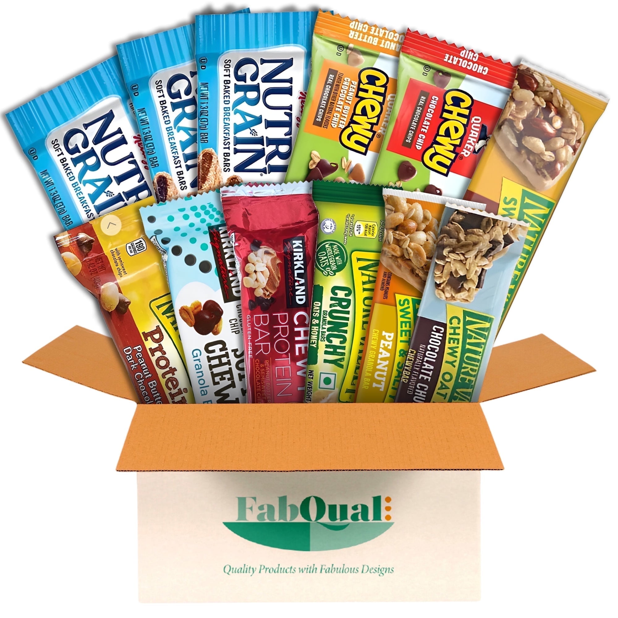 FabQual High Protein Granola Bars, 70-Pack Variety Bundle, Healthy Snacks  in Resealable Box