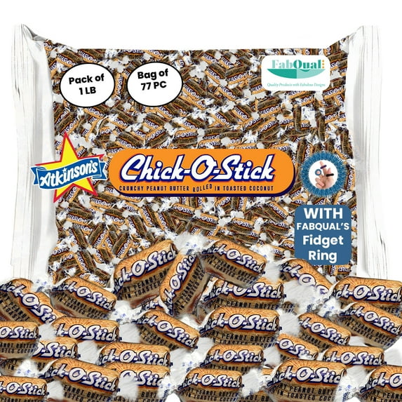 FabQual's 1LB Atkinson Chick O Sticks Candy Bulk Pack with Free Ring - Full Size Chico Sticks Candy, Large 90s Old Fashion Peanut Butter Bars
