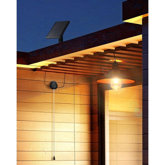 FabSty Solar Pendant Light Indoor Outdoor, Metal Shed Light with Pull Chain