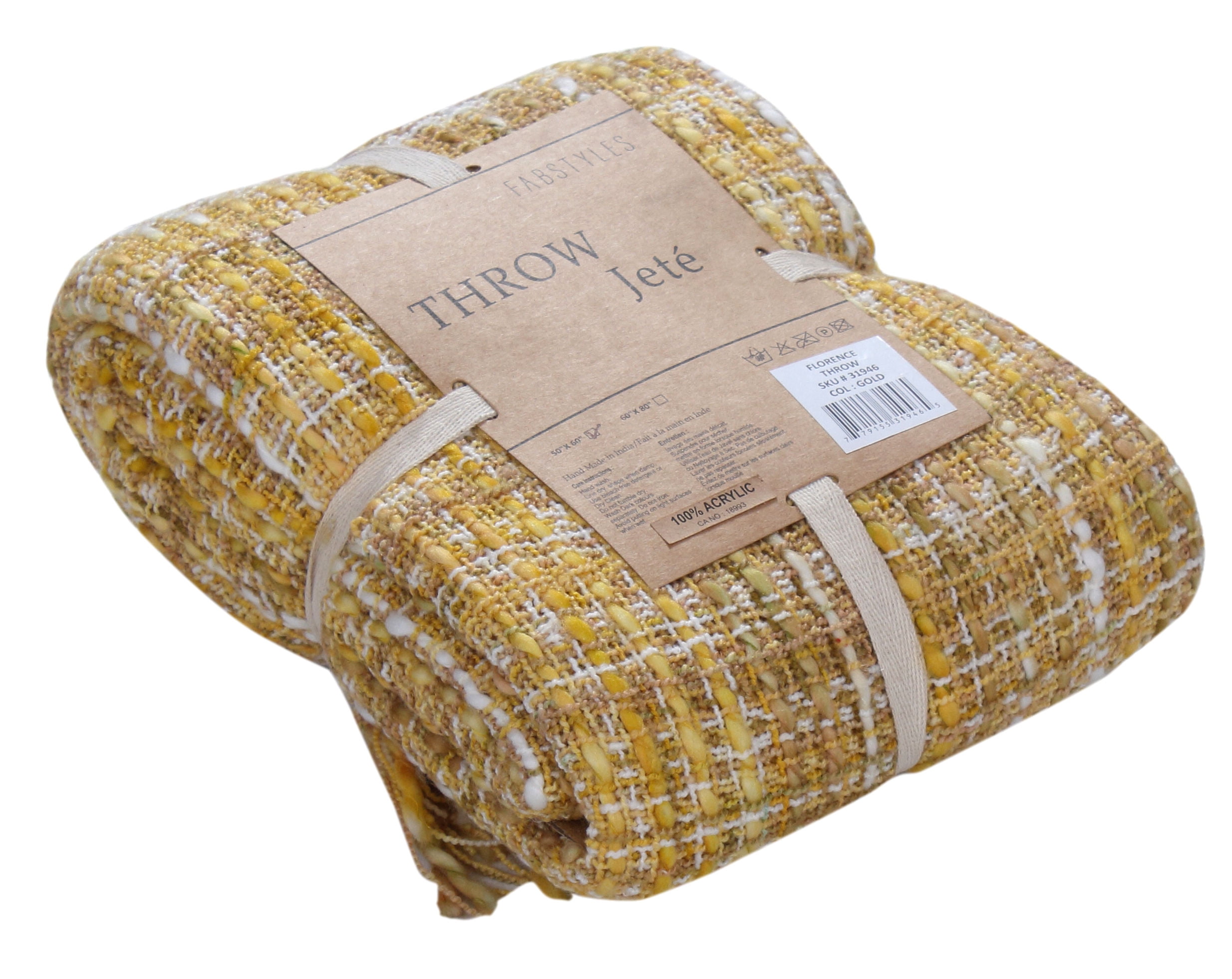 FabStyles Florence Soft Luxury Throw Blanket, 50" x 60", Lightweight Decorative Sofa & Bed Blanket