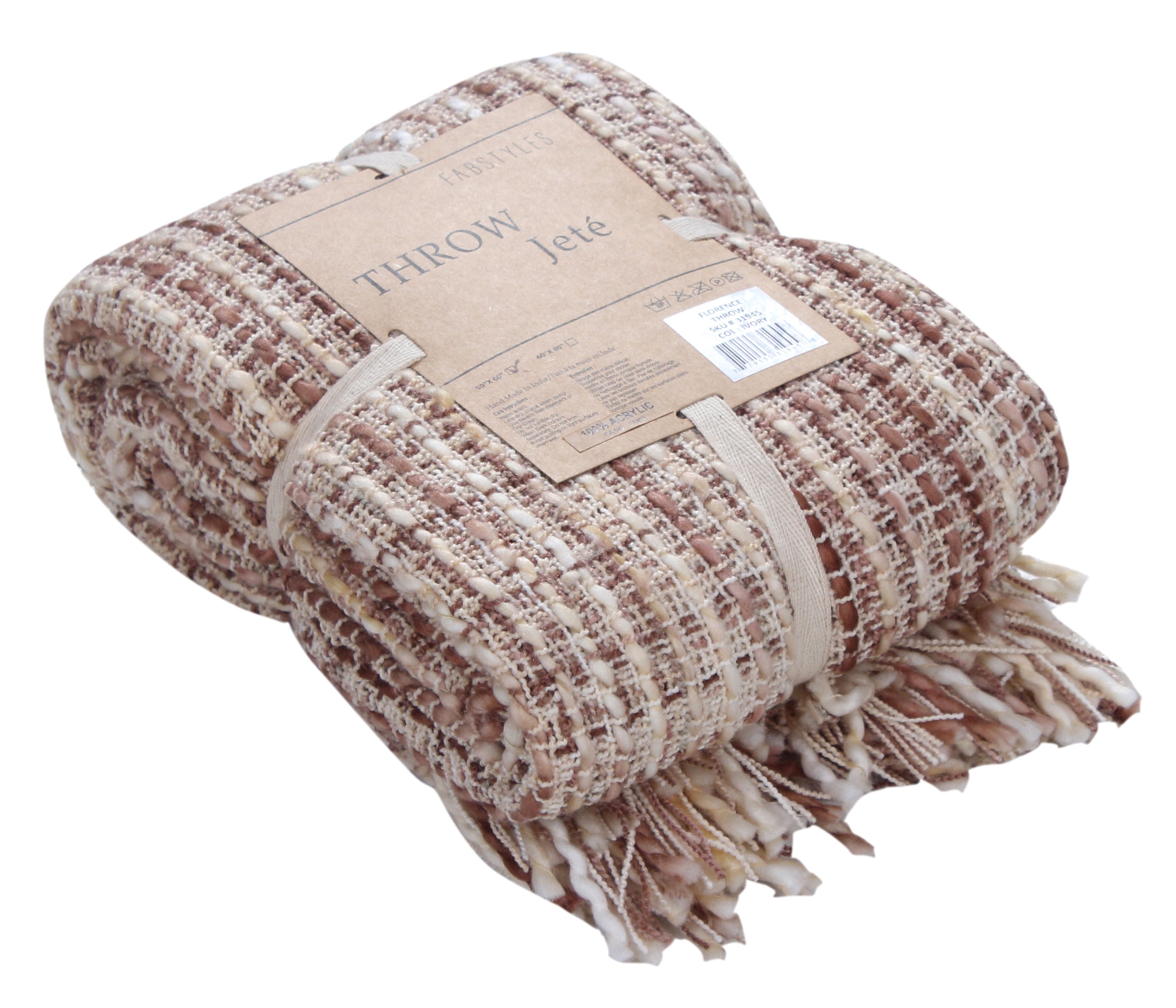 FabStyles Florence Soft Luxury Throw Blanket, 50" x 60", Lightweight Decorative Sofa & Bed Blanket