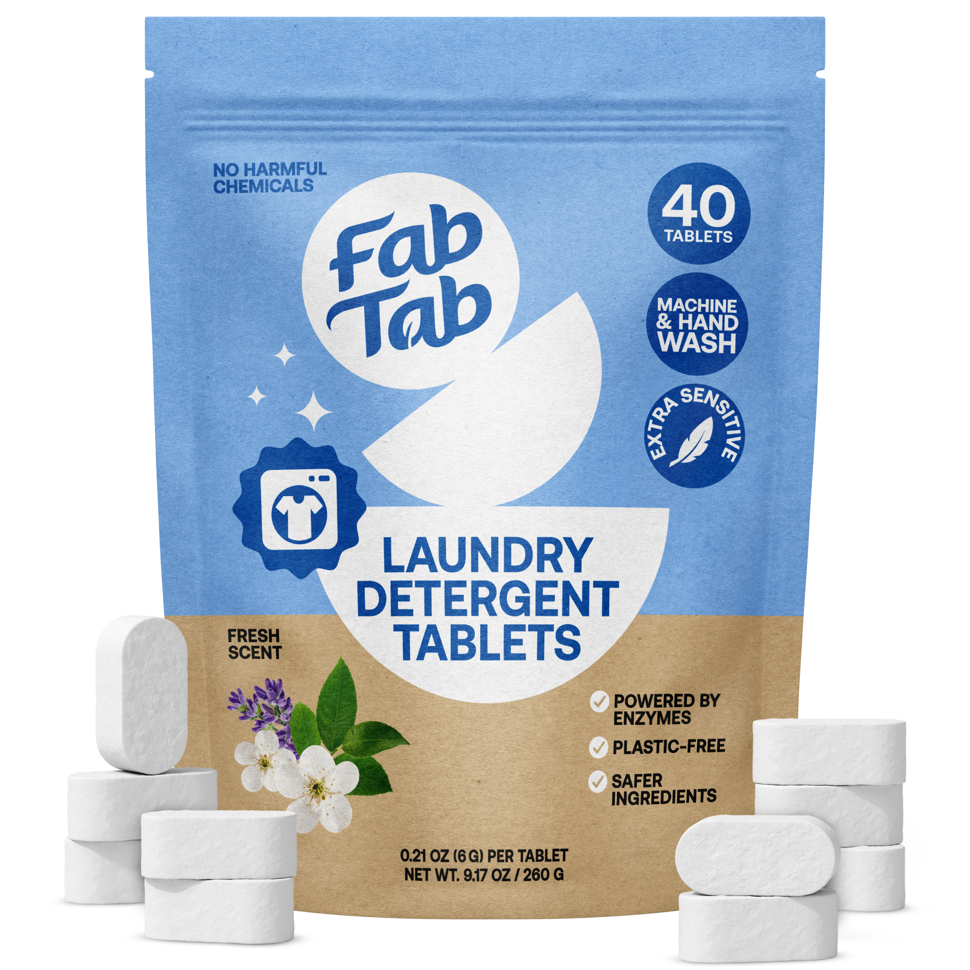 FabTab 100% Plastic-Free Laundry Detergent Tablets, Plant-Based, Fresh ...