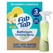 FabTab Bathroom Cleaner Starter Kit, Refillable Glass Spray Bottle + 3 All-Purpose Cleaner Tablets, Citrus & Blossom Scent, Plant-Based & Plastic-Free