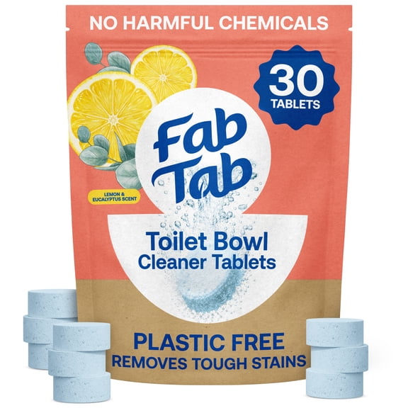 FabTab Non-Toxic Toilet Bowl Cleaner Tablets, Lemon & Eucalyptus Scent, Septic Safe, 30 Count