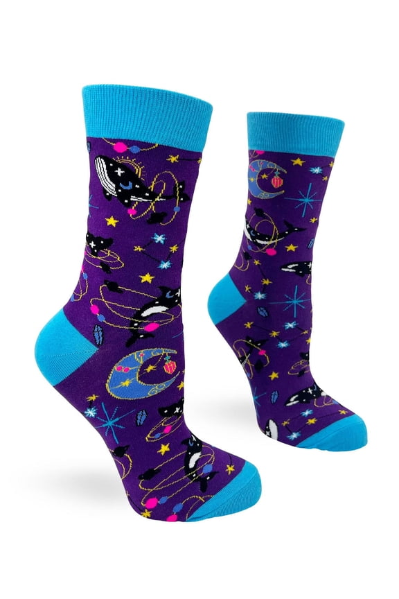 Celestial Space Whales Novelty Crew Socks for Women