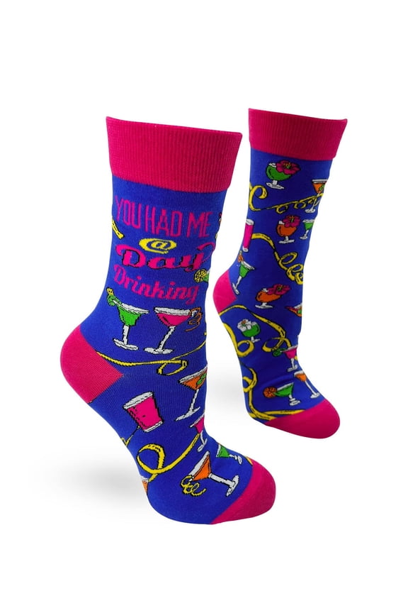 Funny Saying, You Had Me at Day Drinking Women's Novelty Crew Socks