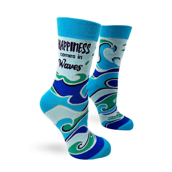 Fabdaz Happiness Comes in Waves Inspirational Saying Women's Novelty Crew Socks