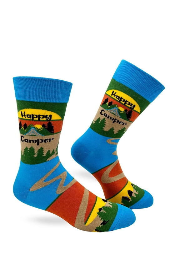 Happy Camper Men's Novelty Crew Socks - Camping Design