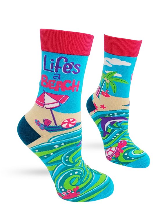 Life's a Beach Theme Tropical Palm Tree Scene Summer Fun Socks for Women