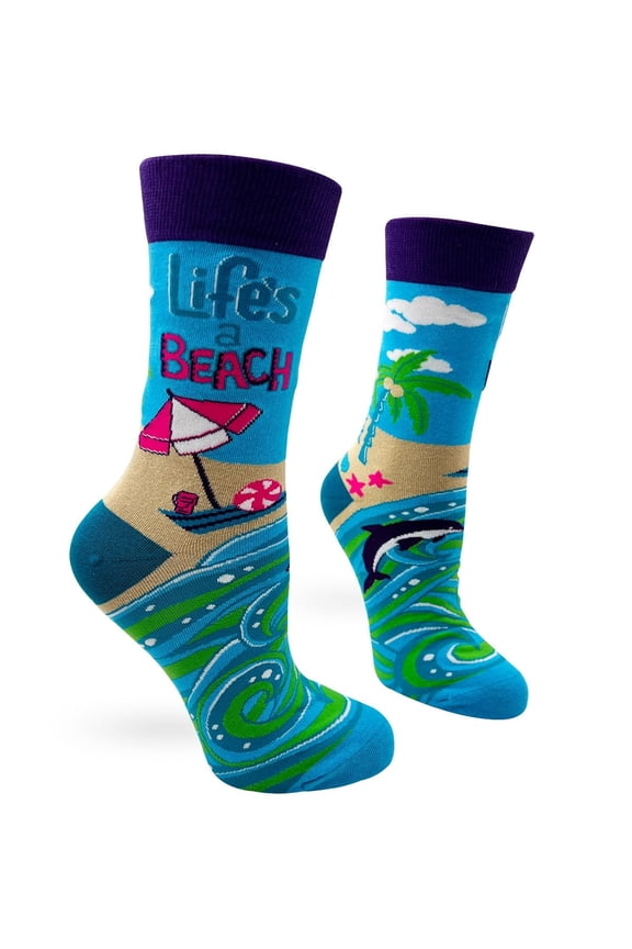 Life's a Beach Theme Tropical Palm Tree Scene Summer Fun Socks for Women