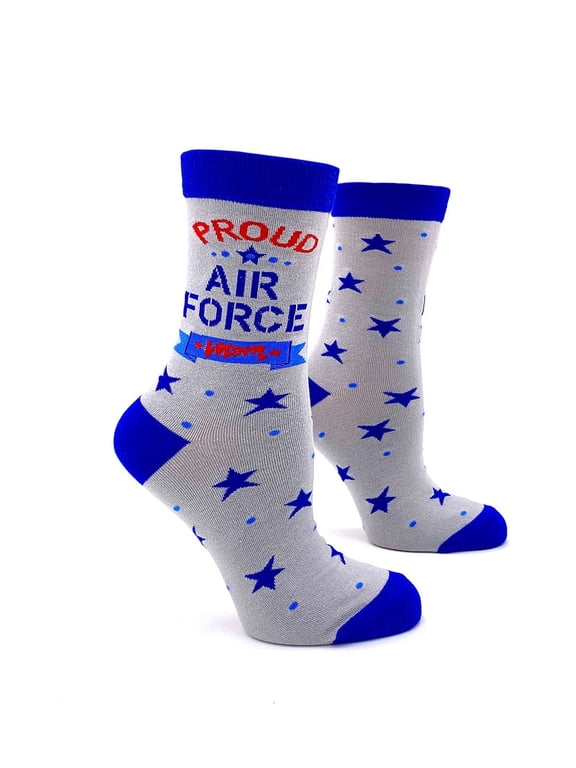 Proud Air Force Mom Women's Patriotic Novelty Crew Socks with Blue Stars