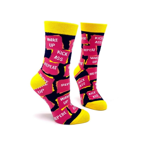 Fabdaz Wake Up Kick A-s Repeat Motivational Novelty Socks for Women