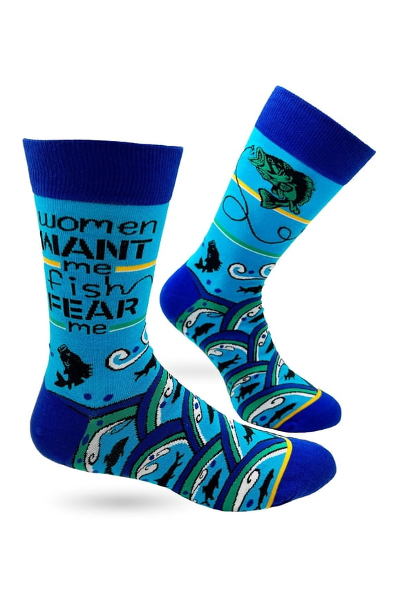 Women Want Me Fish Fear Me Funny Fishing Socks for Men
