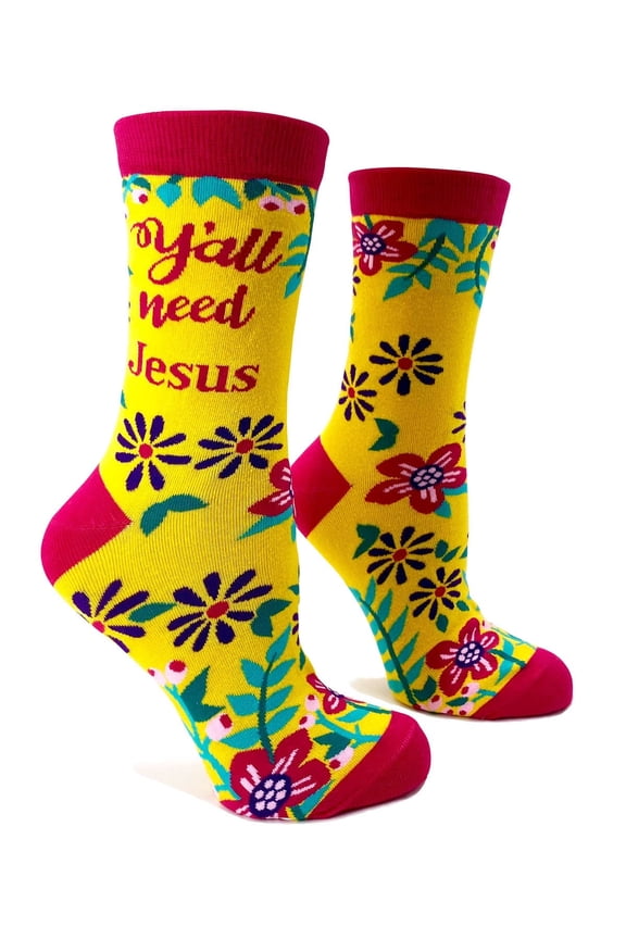 Y'all Need Jesus Funny Novelty Crew Socks for Women