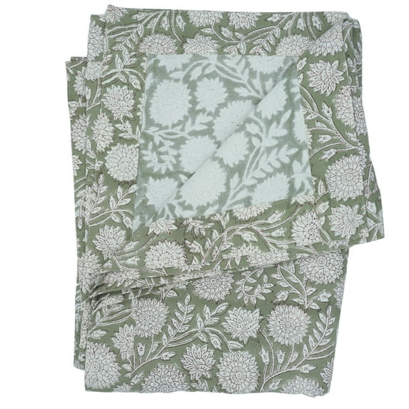 Fabdivine 18X18 Inch Table Napkin with Block Print – Perfect for All Occasions, Rajat, Green, Set of 6