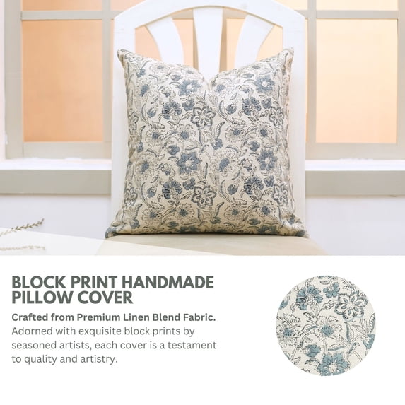 Fabdivine 22"X22" Pure Linen lumbar Throw Pillowcase Cushion Cover Christmas Fall Decoration (Jarul, Blue), Decorative pillow covers