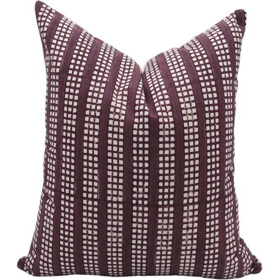 Fabdivine Block Print Duck Canvas Handmade Cushion Cover with Floral Print Boho Design Chocolate Brown 16x16 Inch