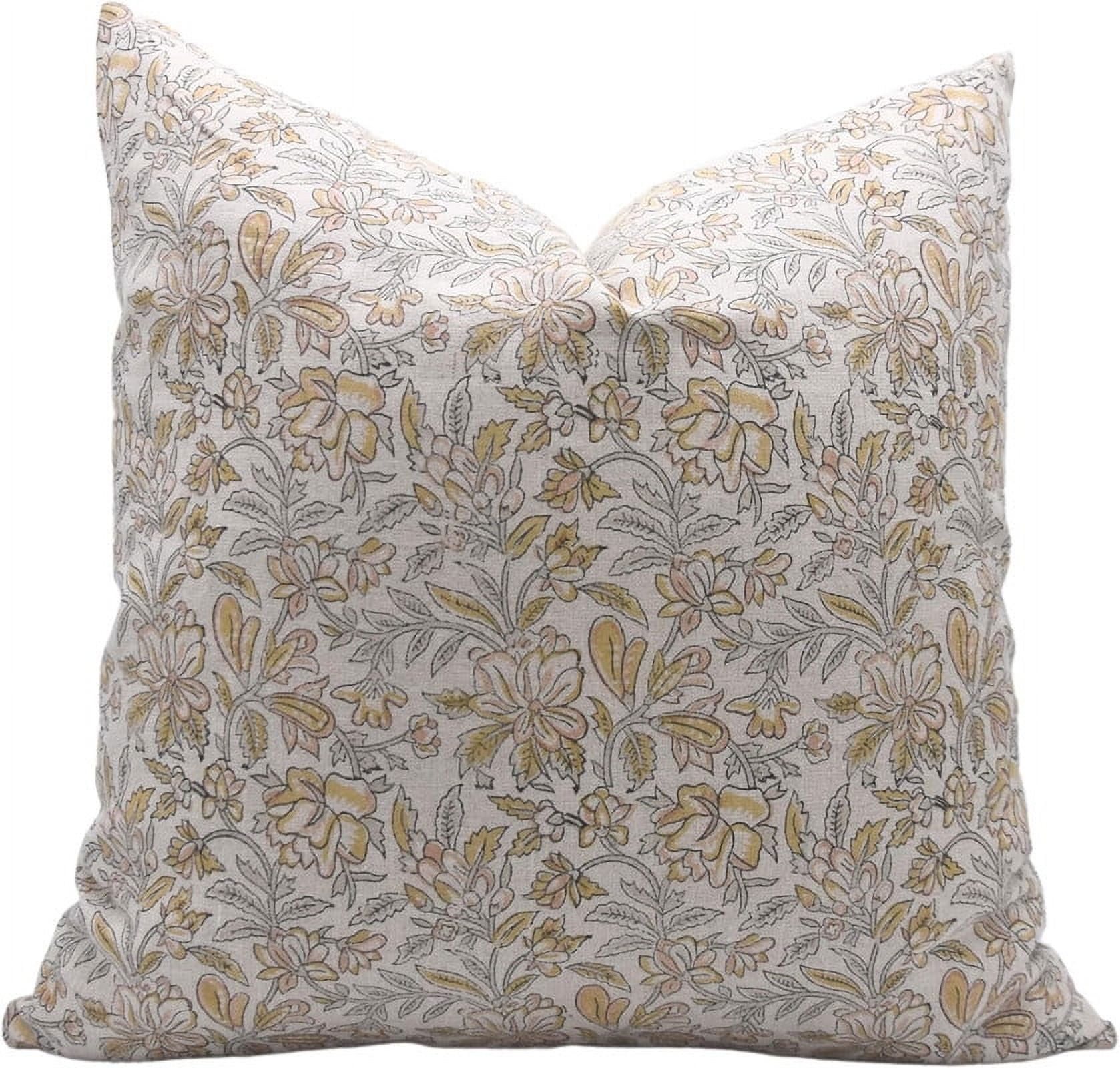 Light Green Floral Linen 14x14 Pillow Cover