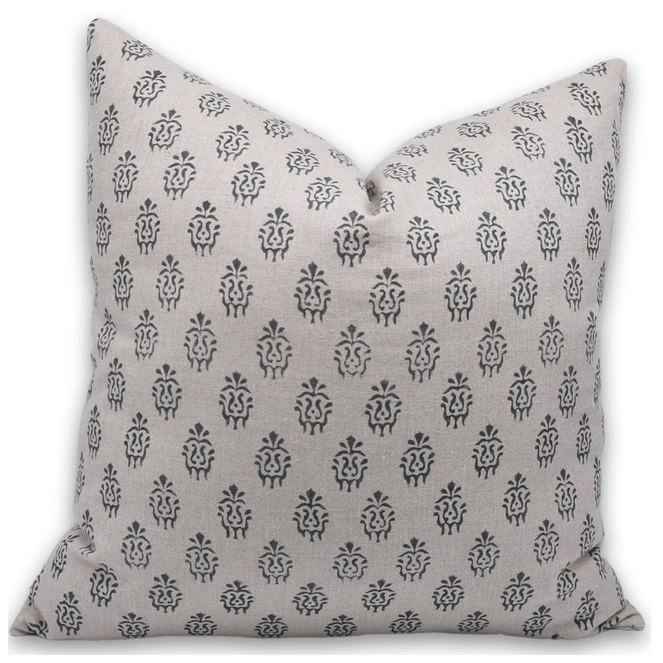 Fabdivine Block Print Throw Pillow Cover 14x14 Inch Pure Linen Decorative Cushion Cover Floral Print Boho Design Gray Pillow Cover for Sofa and Couch Walmart