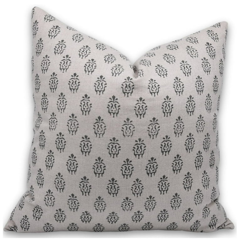 Fabdivine Block Print Throw Pillow Cover 14x14 Inch Pure Linen Decorative Cushion Cover Floral Print Boho Design Gray Pillow Cover for Sofa and Couch Walmart