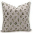 thumbnail image 1 of Fabdivine Block Print Throw Pillow Cover, 14x14 Inch Pure Linen Outdoor Cushion Cover, Floral Print Boho Design Green Pillow Cover for Sofa and Couch, 1 of 5