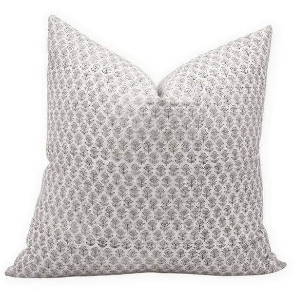 Fabdivine Block Print Throw Pillow Cover, 14x14 Inch Pure Linen Vintage Cushion Cover, Floral Print Boho Design Black Pillow Cover for Sofa and Couch