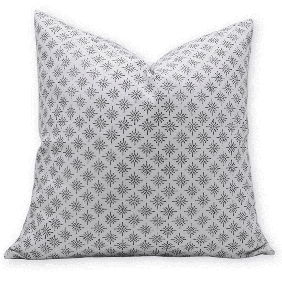 Fabdivine Block Print Throw Pillow Cover, 14x14 Inch Thick Cotton White Decorative Cushion Cover, Floral Print Boho Design Black Pillow Cover for Sofa and Couch