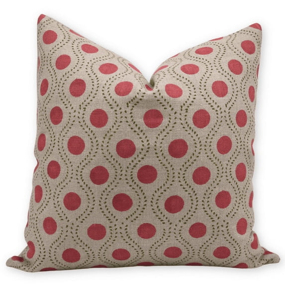 Fabdivine Block Print Throw Pillow Cover, 14x14 Inch Thick Linen Decorative Cushion Cover, Floral Boho Design Red Pillow Cover for Sofa And Couch