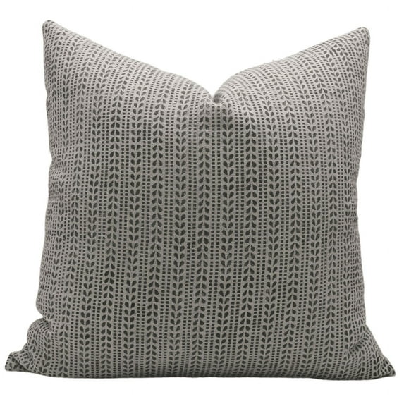 Fabdivine Block Print Throw Pillow Cover, 14x14 Inch Thick Linen Decorative Cushion Cover, Floral Print Boho Design Green Pillow Cover for Sofa and Couch