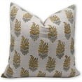 thumbnail image 1 of Fabdivine Block Print Throw Pillow Cover, 14x14 Inch Thick Linen Handmade Cushion Cover, Floral Print Boho Design Mustard Pillow Cover for Sofa and Couch, 1 of 5