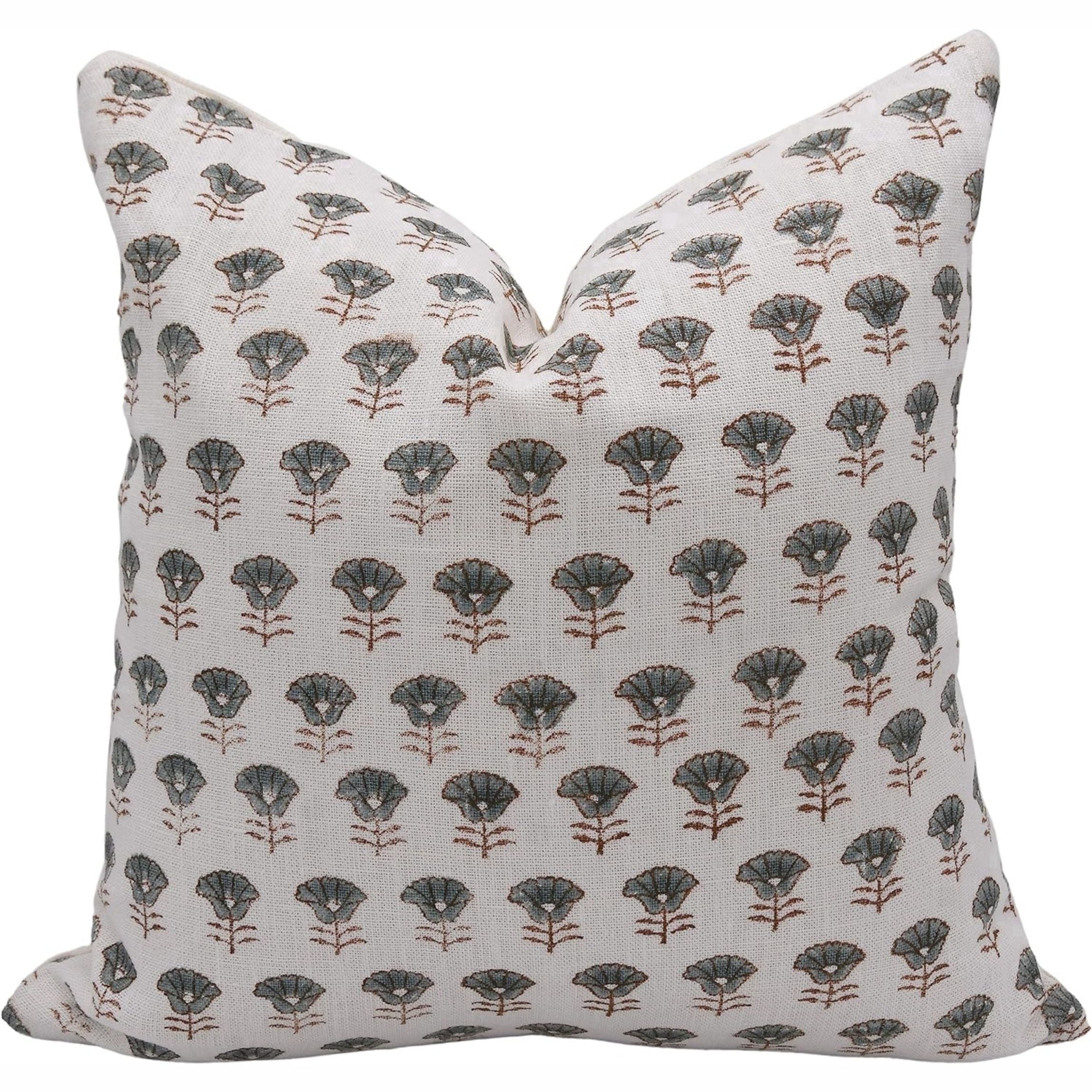 Fabdivine Handmade Block Print Off White Linen Throw Pillow Cover 14x14 Accent Cushion Sofa