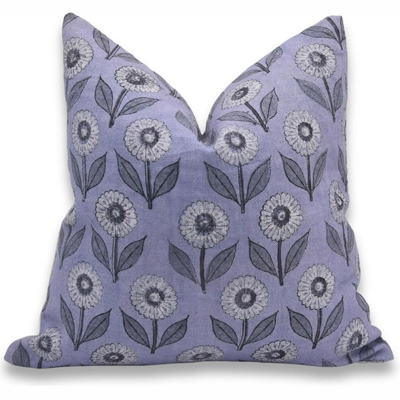 Fabdivine Block Print Throw Pillow Cover, 14x14 Inch Off white Linen Handmade Cushion Cover, Floral Print Boho Design Brown Pillow Cover for Sofa and Couch