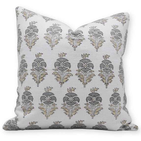 Fabdivine Block Print Throw Pillow Cover, 14x14 inch, Off White, Linen ,Handmade