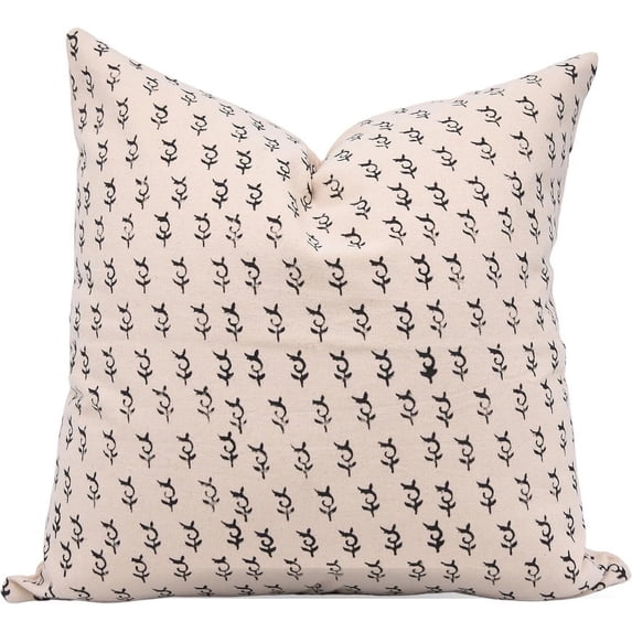 Fabdivine Block Print Throw Pillow Cover, 14x20 Inch Duck Cnavas Vintage Cushion Cover, Floral Print Boho Design Black Pillow Cover for Sofa and Couch