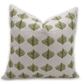 thumbnail image 1 of Fabdivine Block Print Throw Pillow Cover, 14x20 Inch Pure Linen Decorative Cushion Cover, Floral Print Boho Design Green Pillow Cover for Sofa and Couch, 1 of 5