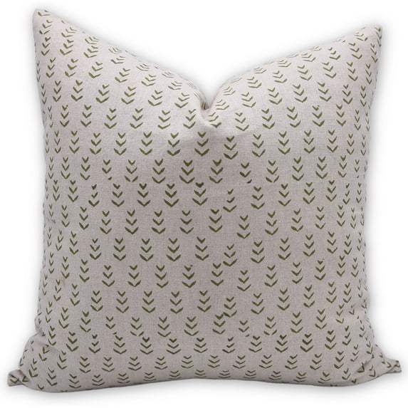 Fabdivine Block Print Throw Pillow Cover, 14x20 Inch Pure Linen Handmade Cushion Cover, Floral Print Boho Design Green Pillow Cover for Sofa and Couch