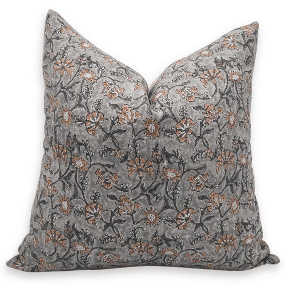 Fabdivine Block Print Throw Pillow Cover, 14x20 Inch Thick Linen Decorative Cushion Cover, Geometrical Boho Design Gray Pillow Cover for Sofa And Couch