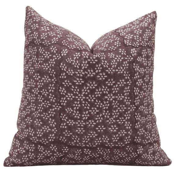Fabdivine Block Print Throw Pillow Cover, 14x20 Inch Thick Linen Decorative Cushion Cover, Floral Print Boho Design Chocolate brown Pillow Cover for Sofa and Couch