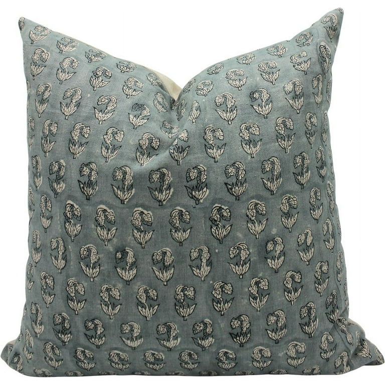 Fabdivine Block Print Throw Pillow Cover 14x36 Inch Pure Linen Vintage Cushion Cover Floral Print Boho Design Sage Green Pillow Cover for Sofa and Couch Walmart